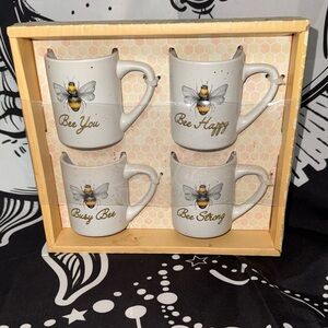 Bee Themed Ceramic expresso mug Set - White and Yellow
